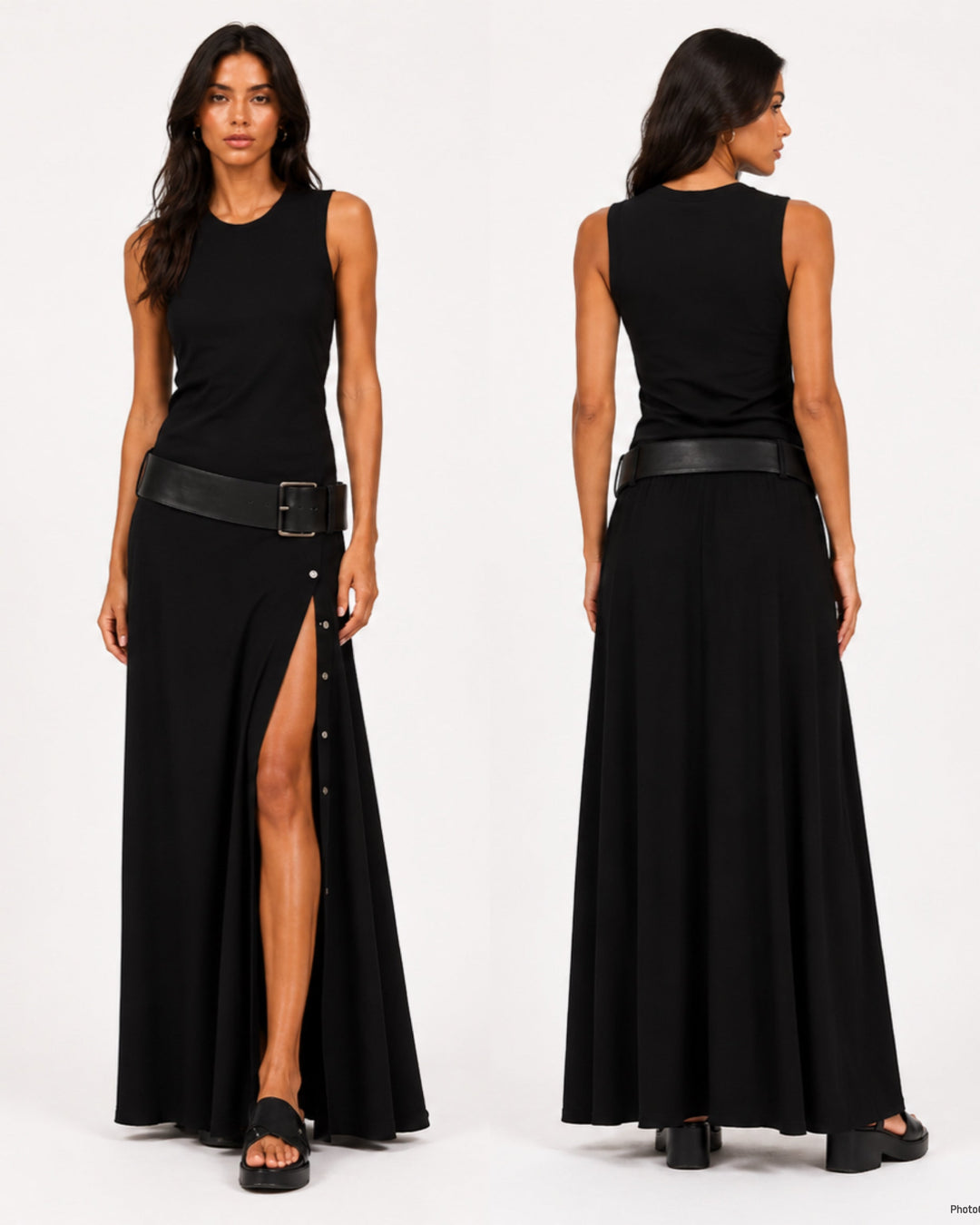 Regina - Stretch Viscose Maxi Dress with Belt