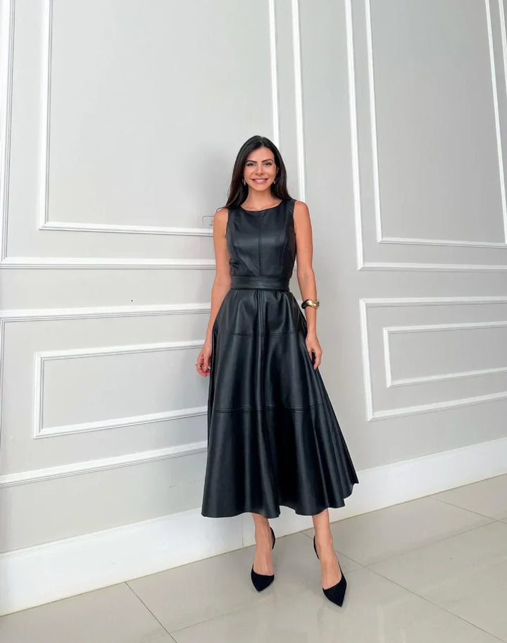 Venetia – Faux Leather Midi Dress