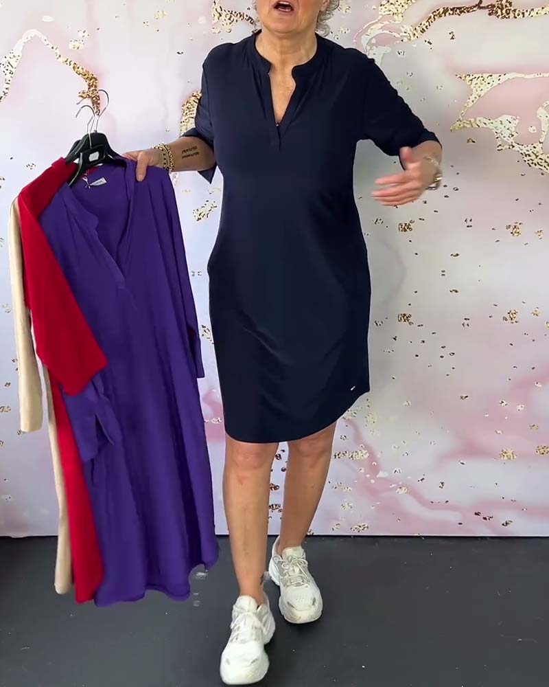 Hannah™ | Solid V-Neck Dress