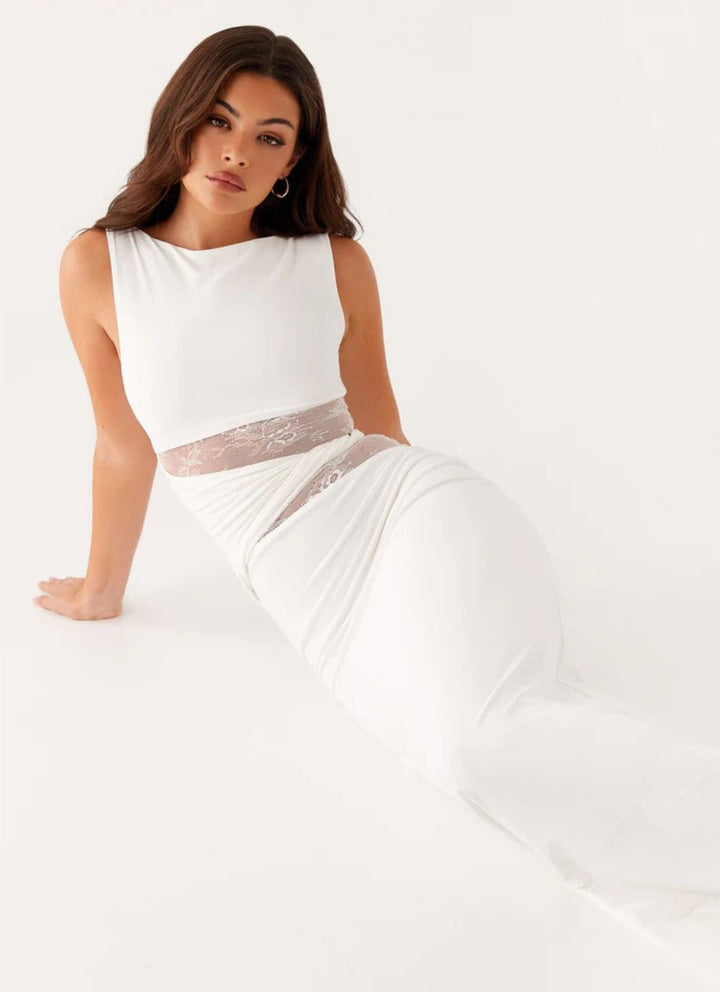 Eliana – Figure Flattering Maxi Dress with Subtle Cutouts and Delicate Lacing