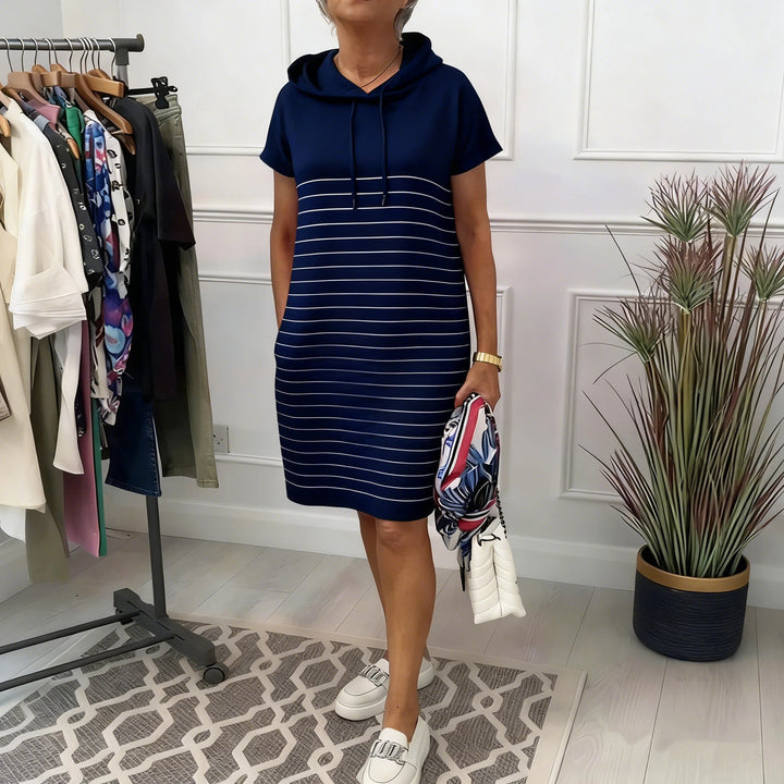 Xanthea - Striped Hooded Everyday Shift Dress