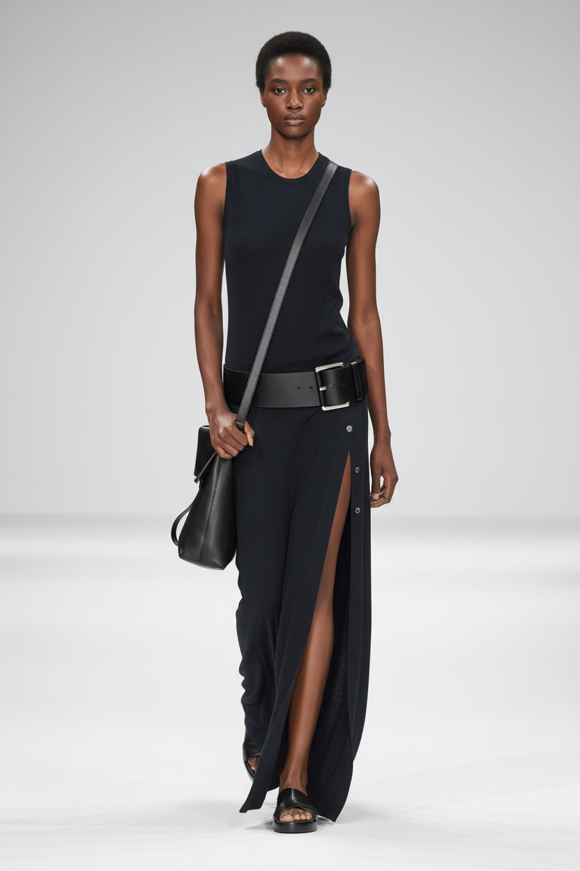 Regina - Stretch Viscose Maxi Dress with Belt