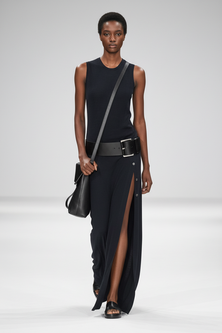 Regina - Stretch Viscose Maxi Dress with Belt