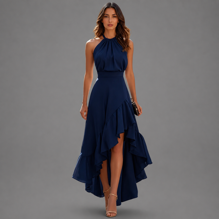 Carissa - Asymmetric Halterneck Midi Dress