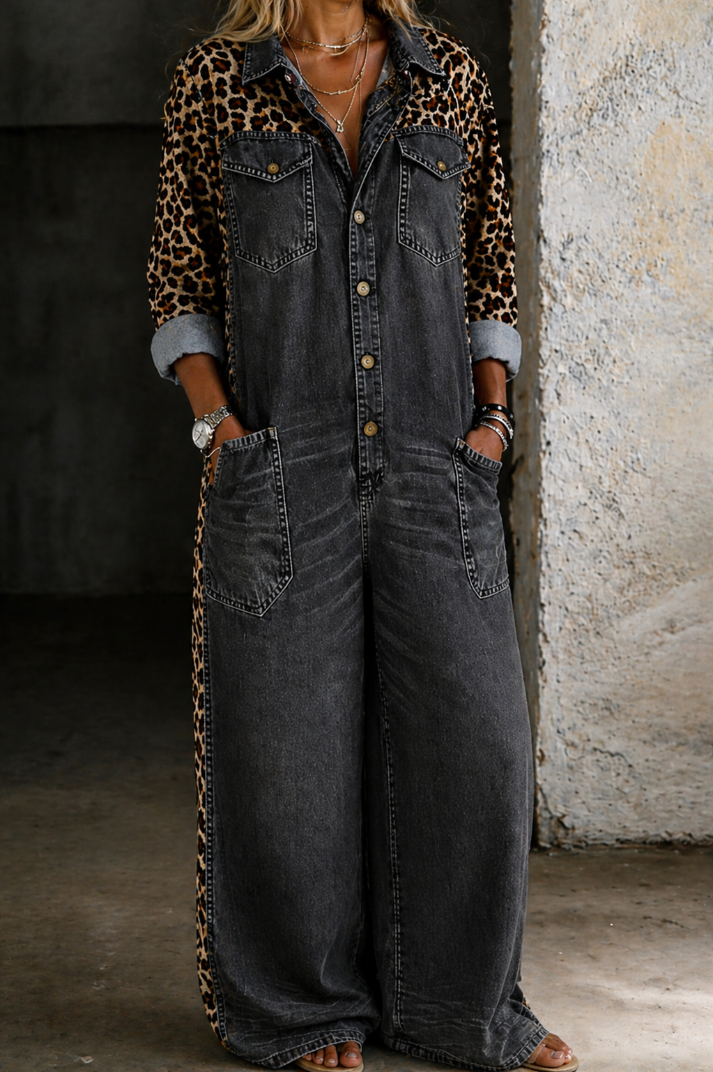 Delphi - One Piece Denim Shirt Jumpsuit