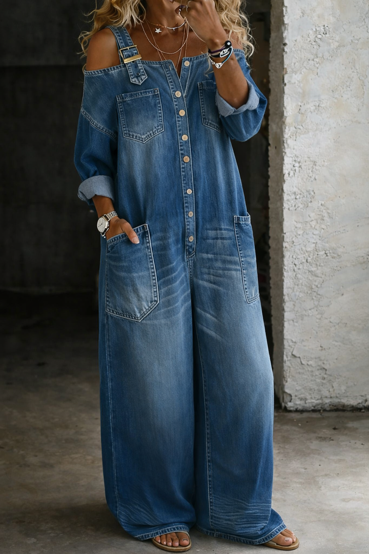 Jessa - Off Shoulder Denim Jumpsuit
