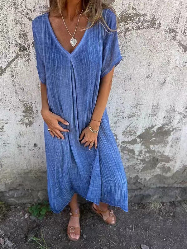 Naia™ – V-Neck Dress in Cotton & Linen