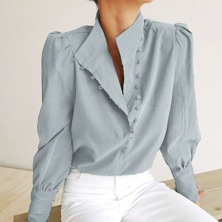 Honora – Classy Button Front Long Sleeve Blouse
