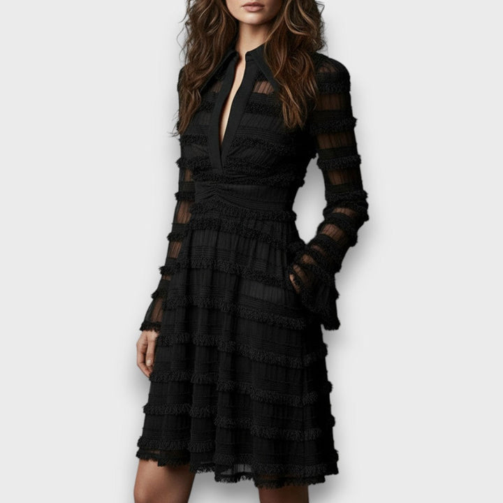 Tallulah – Midi Dress with Sheer Fringe
