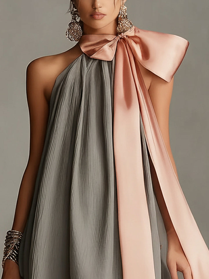 Siobhan - Satin Halter Mini Dress with Lace