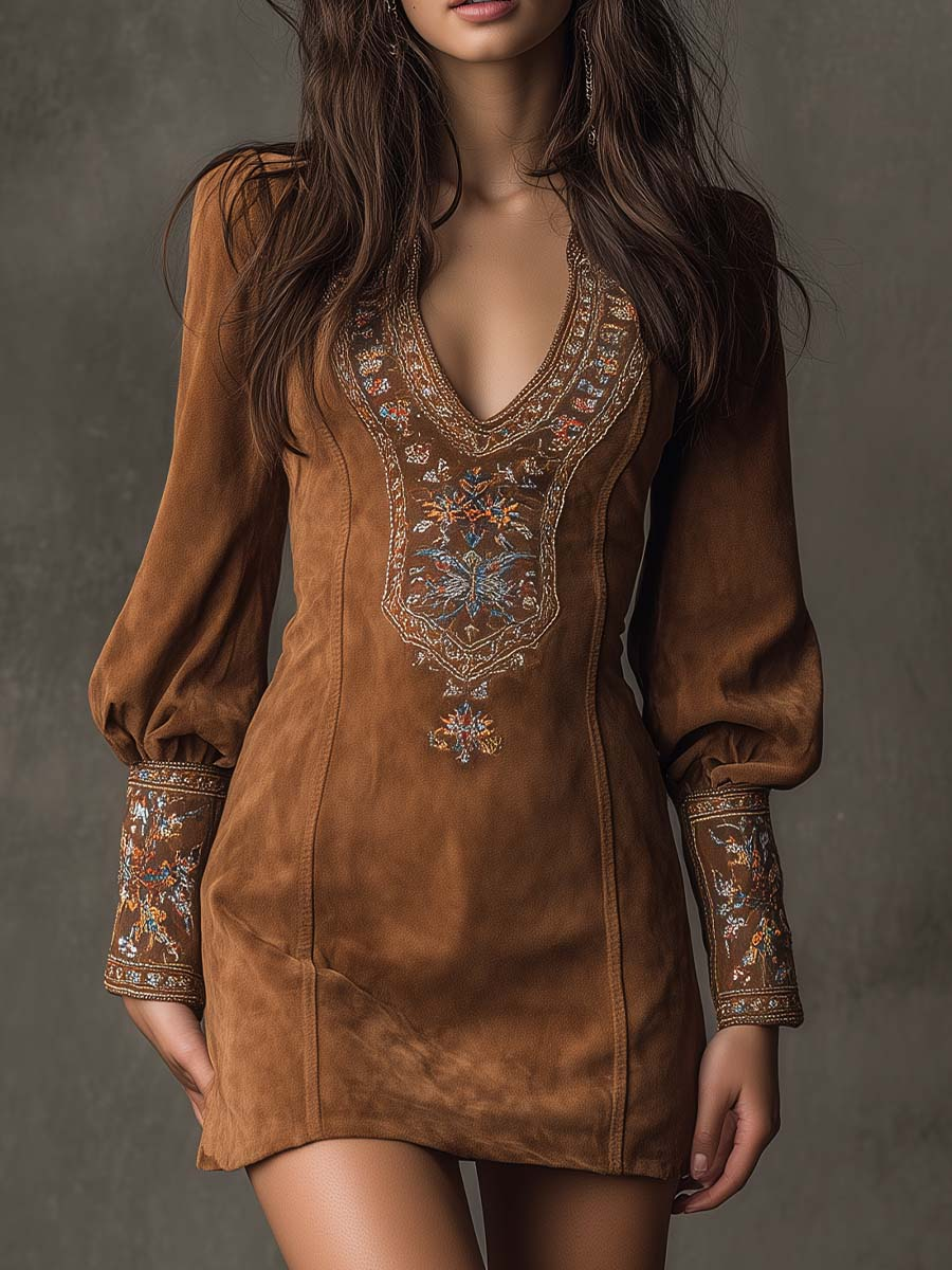 Viola – Embroidered Suede Mini Dress