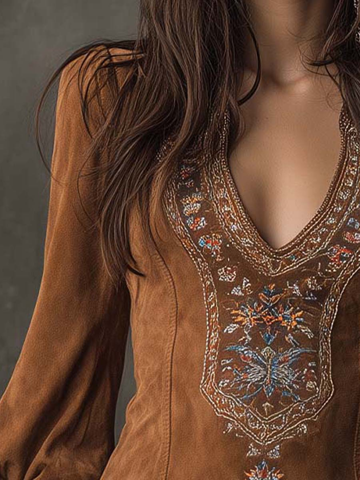 Viola – Embroidered Suede Mini Dress