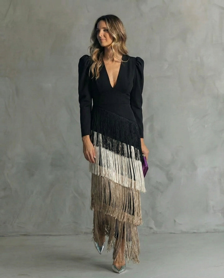 Adeline – Elegant Fringe Sleeve Dress