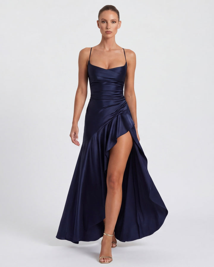 Isabeau - Elegant Draped Satin Muse Gown
