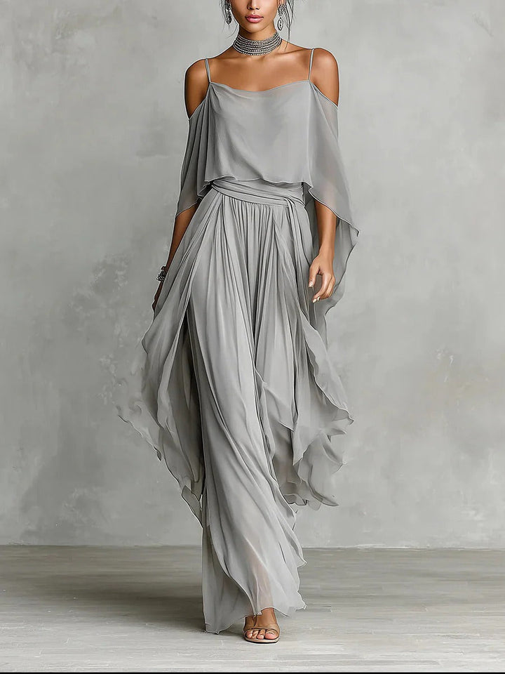 Bella - Off-Shoulder Chiffon Top & Flowy Trouser Set
